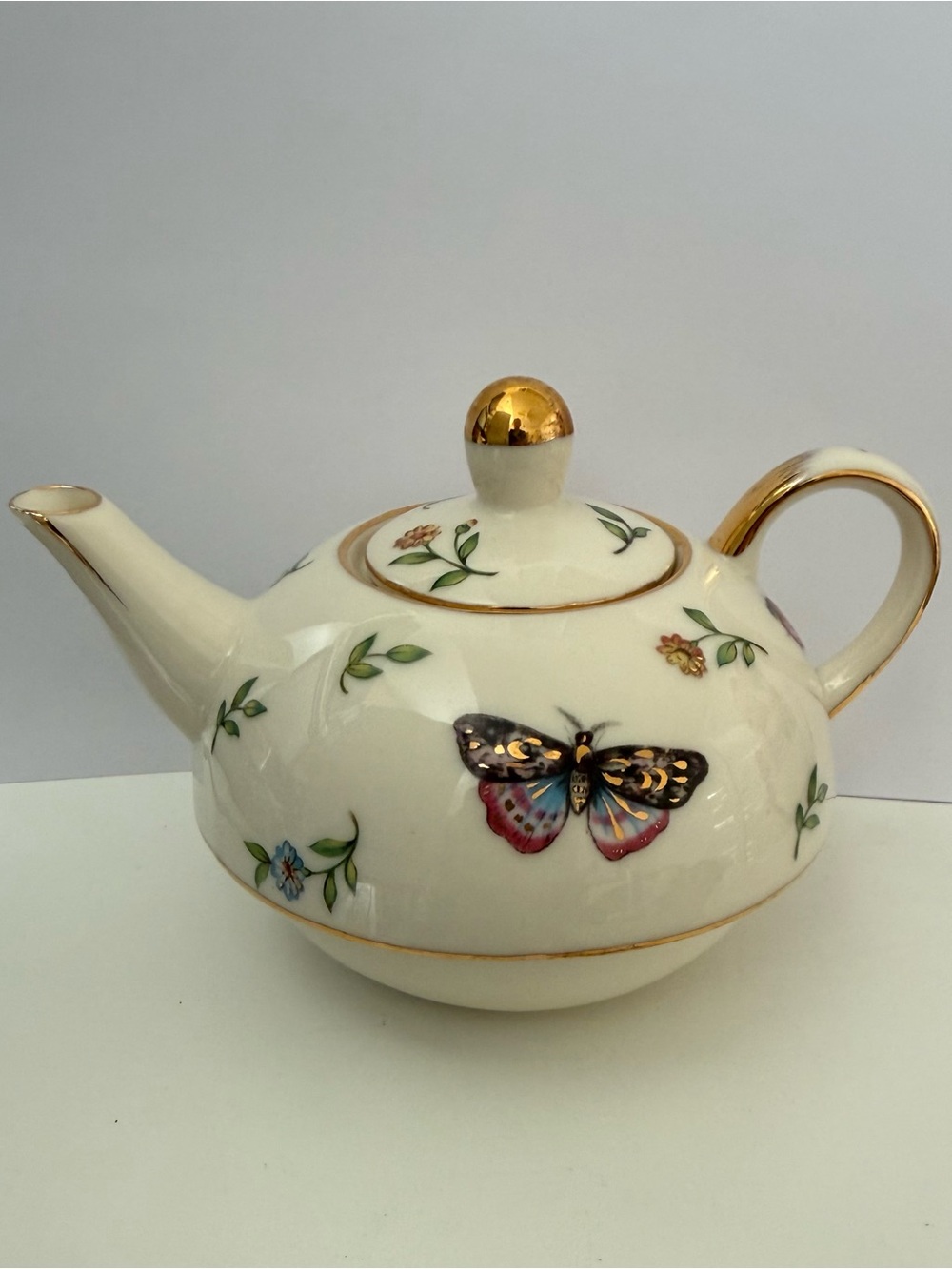 Burton & Burton "Majestic Meadows" Porcelain Butterfly Teapot, Gold Trim